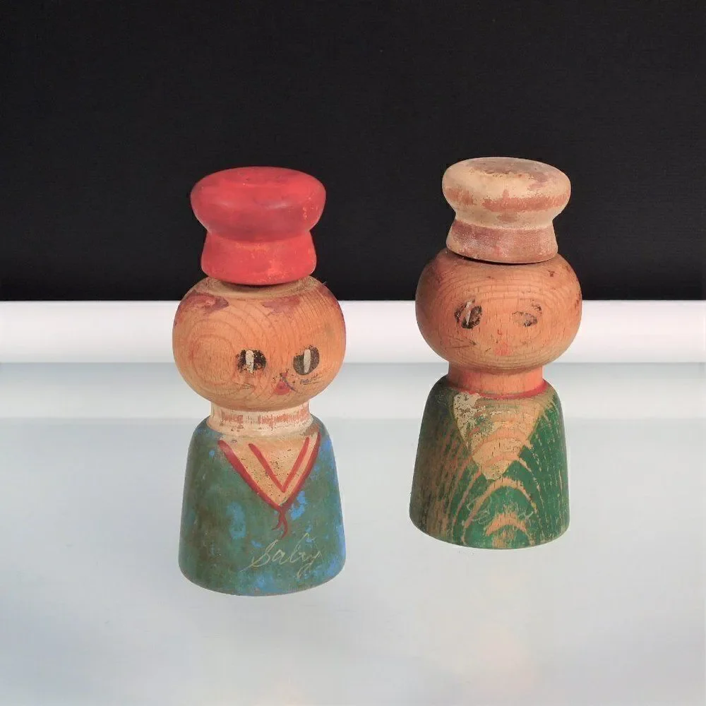 Salt Pepper Shakers Wooden Distressed